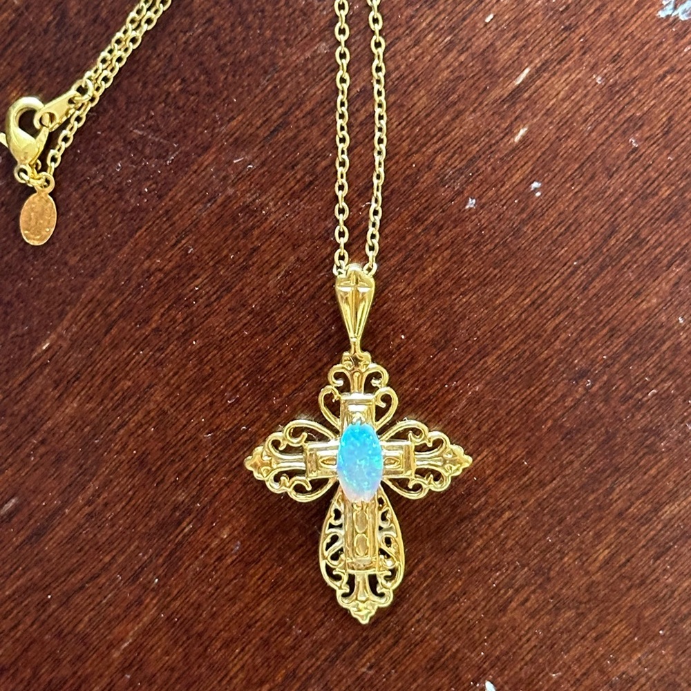 14k GE cross necklace with opal